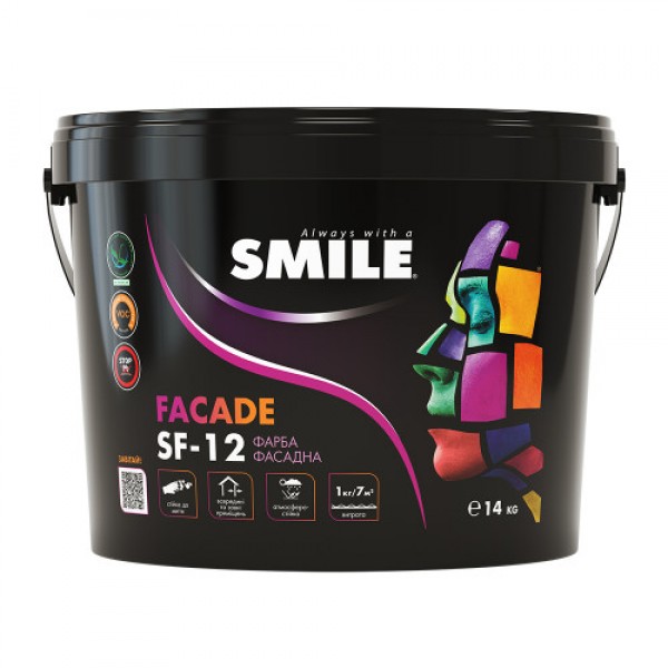 Фарба SMILE SF-12 фасадна, акрилова, біла, матова 14 кг